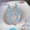 "Frozen" Heavy Industry Retro Court Wind Ice Transparent Blue Flash Diamond Fringed Earrings Light Luxury Stud Earrings