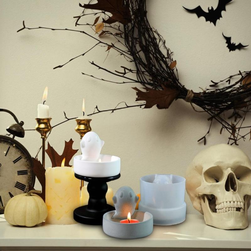 Candlestick Silicone Mold Halloween Spirit Candle Base Mold High Temperature Resistant Candle Holder Decorations Mould