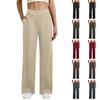 Women's Casual Straight-leg Trousers, High-waisted, Button-down, Elasticated, Wide-leg Trousers With Pockets