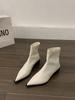 Francouzská móda silný podpatek krátké boty dámské boty 2025 nové jarní a podzimní jednoduché boty špičaté stříbrné temperamentní tenké boty