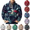 Men's Christmas Print Zip-Up Sweatshirt with Stand Collar, Plus Size Flannel Top for Fall Winter