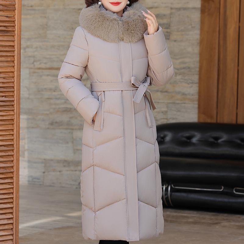 Plus Size XL-6XL Middle Age Woman Long Parkas Winter Thick Warm Overcoats Hooded Elegant Faux Fur Collar Loose Lady Jackets