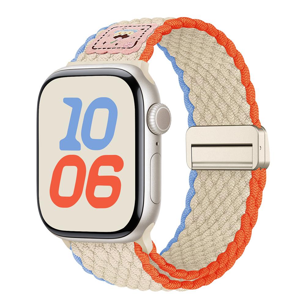 

Slim Waist Magnetic Buckle Woven Strap for Apple Watch Unisex Summer Breathable Fine Weaving Band Compatible for 11/10/8/7/6 38/40/41/45/46mm 42/44/45/46/49 бежевий/білий