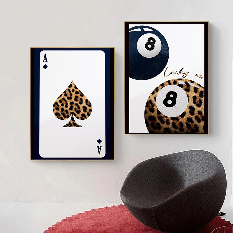 Moderní a módní vzor leopardího potisku a biliárové umělecké plátno pro tisk plakátů obývací pokoj ložnice domácí dekorace dárek