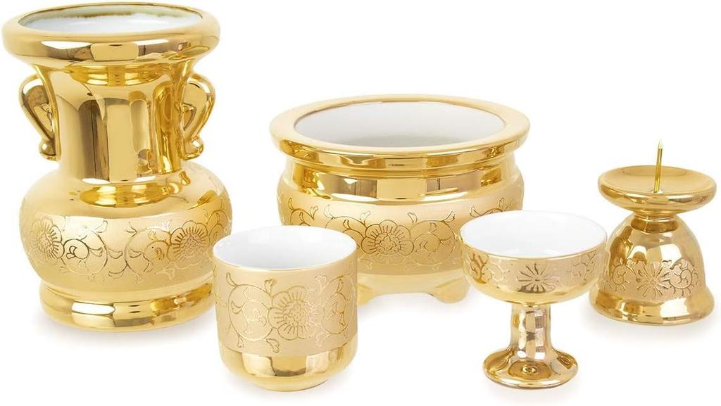 Ceramic Arte Buddhistische Altarzubehör, Gold Arabesken Design [1,4-Zoll Teetasse, Echte Goldoberfläche, Hergestellt in Japan], Durchmesser 4 x 4,5 cm, Keramik,