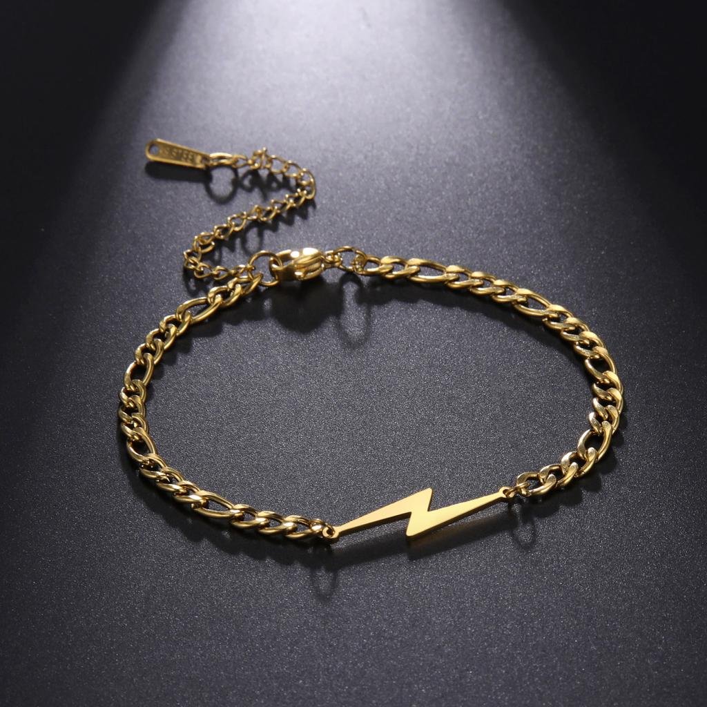 Stainless Steel Lightning Bolt Bracelet for Men Women Lightning Flash Thunder Charm Dainty Beaded Bracelets Stainless Steel Layered Chain Bracelets