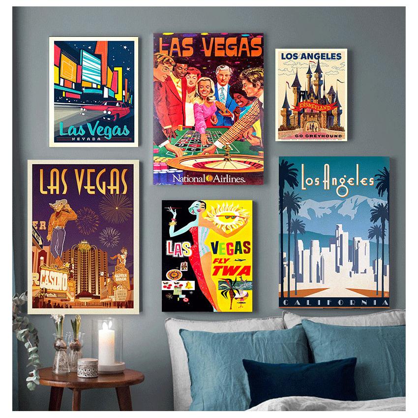 Vintage Wall Kraft Posters Coated Wall Stickers Home Decor Pictures Gift America Las Vegas City Travel Poster Canvas Paintings