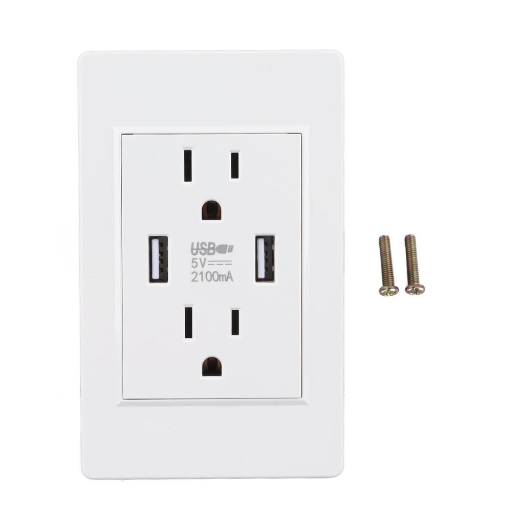 USB-Ladegerät Wandsteckdose Weiß 2 USB-Anschlüsse 5V 2100mA 2 Steckdosen AC USB-Wandsteckdosen für Wohnzimmer
