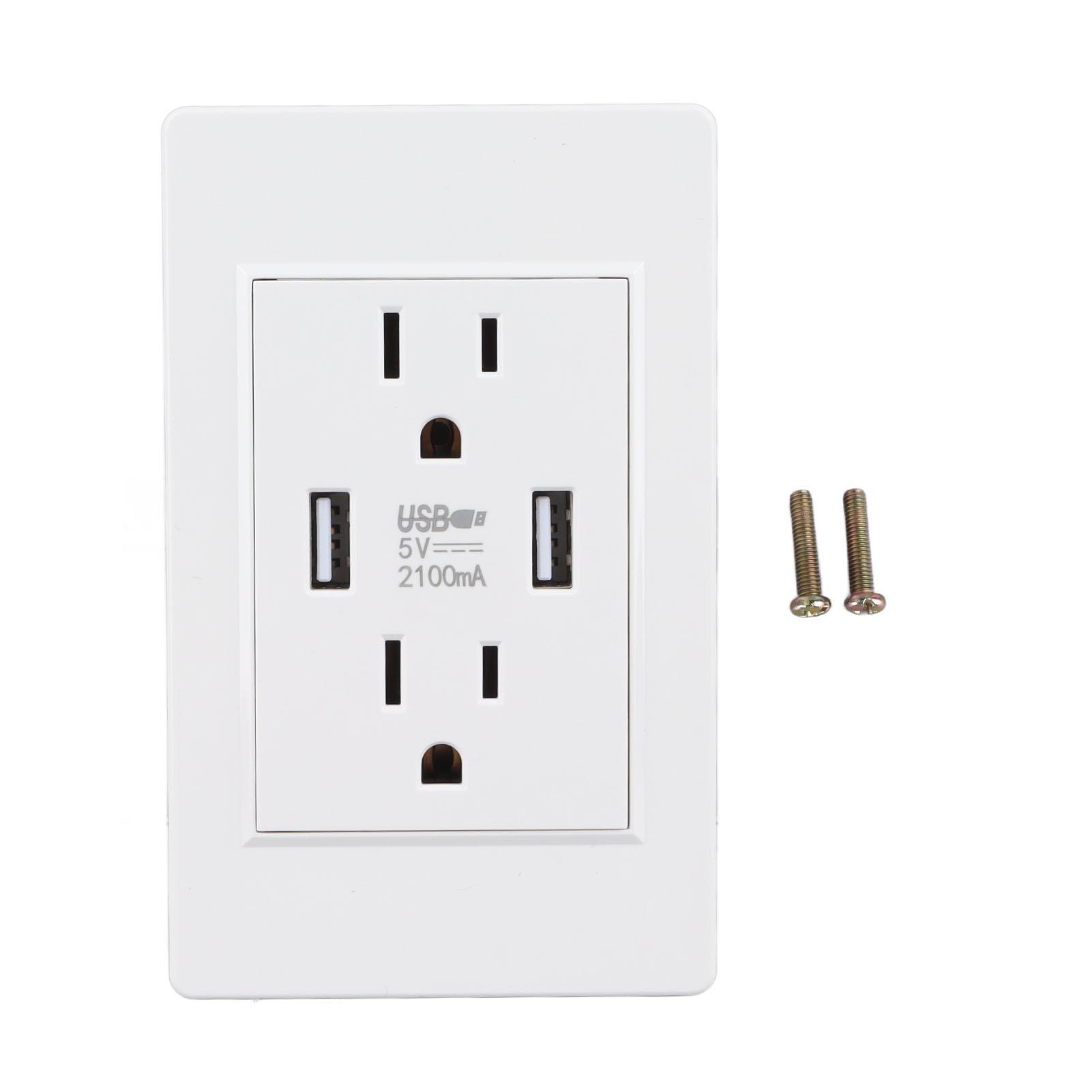 

USB Charger Wall Outlet White 2 USB Ports 5V 2100mA 2 Outlets AC USB Wall Outlets for Living Room
