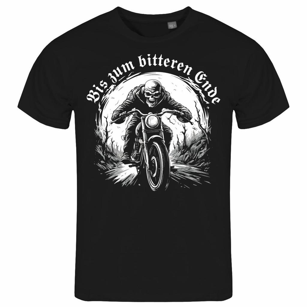 Unisex T-Shirt Bis zum bitteren Ende S bis 2XL Motorrad Biker Totenkopf