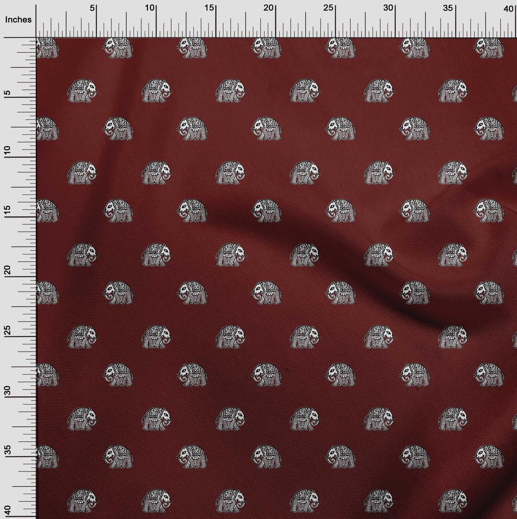 oneOone Cotton Flex Fabric Elephant Block Printed Craft Fabric BTY 40 Inch