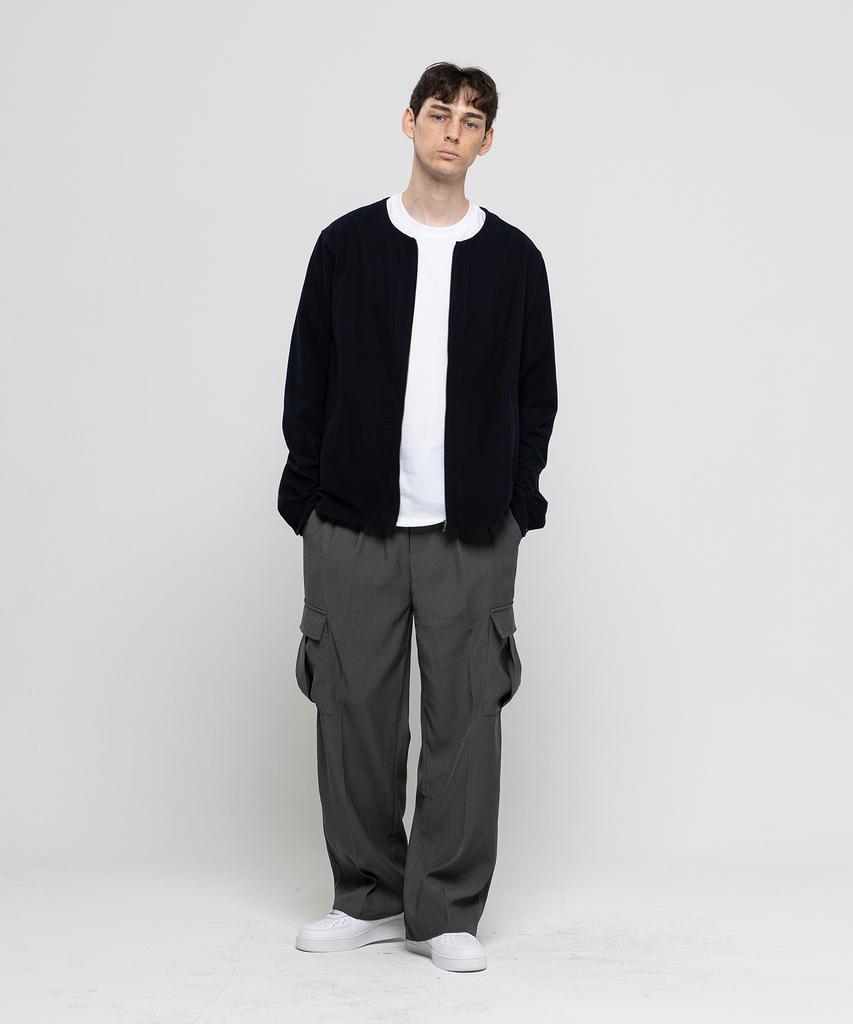 CHAMBROS Cargo Pocket Wide Double-Pleat Elastic Slacks [Gray]