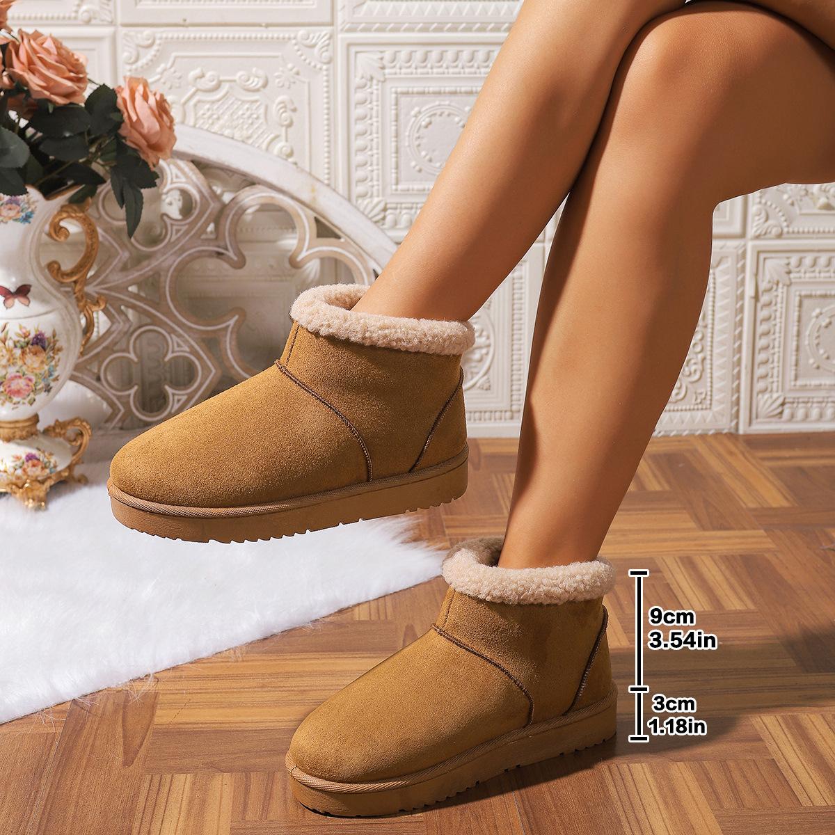 

Осень и зима новые матовые сноубутсы на плоской подошве женские 2025 с набивным утолщенным нескользящим теплым коротким голенищем 42 коричневый