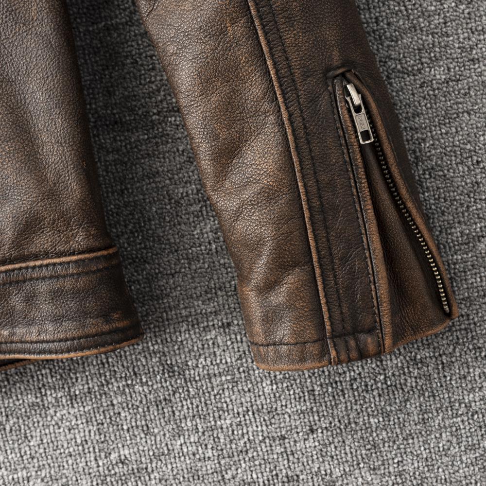 Vintage Yellow Brown Genuine Cow Men Leather Jacket Soft Slim Fit Short Slim Real Cowhide Bomber Coat Spring Autumn