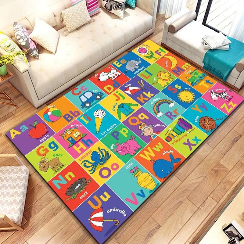 Alphabet Lernteppich Matte Teppich ABC Buchstaben Zahlen Tiere Formen Pädagogisch Kinder Heimdekoration Bodenmatte Schlafzimmer Dekor