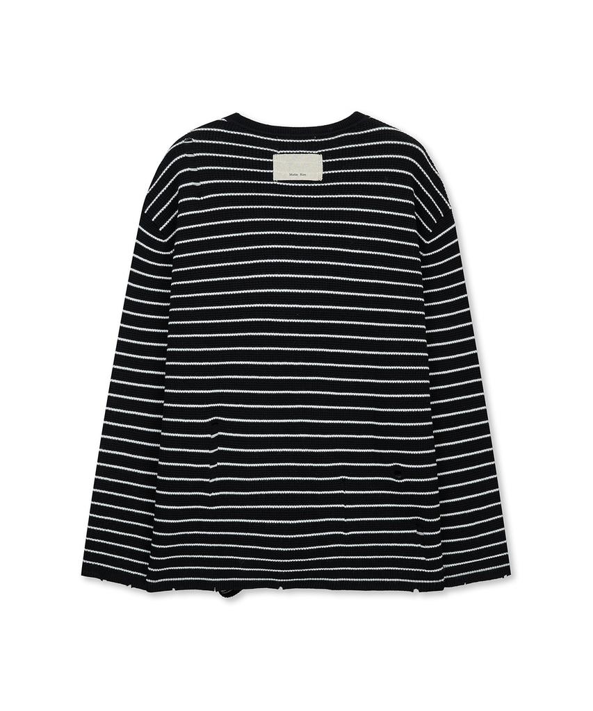 Mattengkim Stripe Damaged Loose Pullover In Black