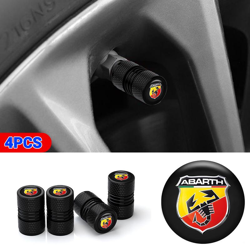 HINLY1 4pcs Car Wheel Tire Valve Caps Tyre Stem Covers Airdust Waterproof For For Fiat Abarth 500 Abarth 124 Abarth 595 Car Accessories