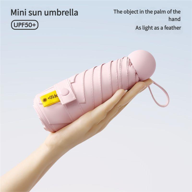 Mini Capsule Umbrella Five-Fold Six-Rib UPF50+ Sunshade UV Protection Compact Foldable Rain Umbrella for All Weather