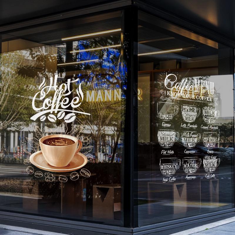 Coffee Shop Wall Sticker Cafes Ice Cream Bread Cake Wall Art Decals DIY Restaurant Milk Tea Shop Decor Sign Window Glass Film