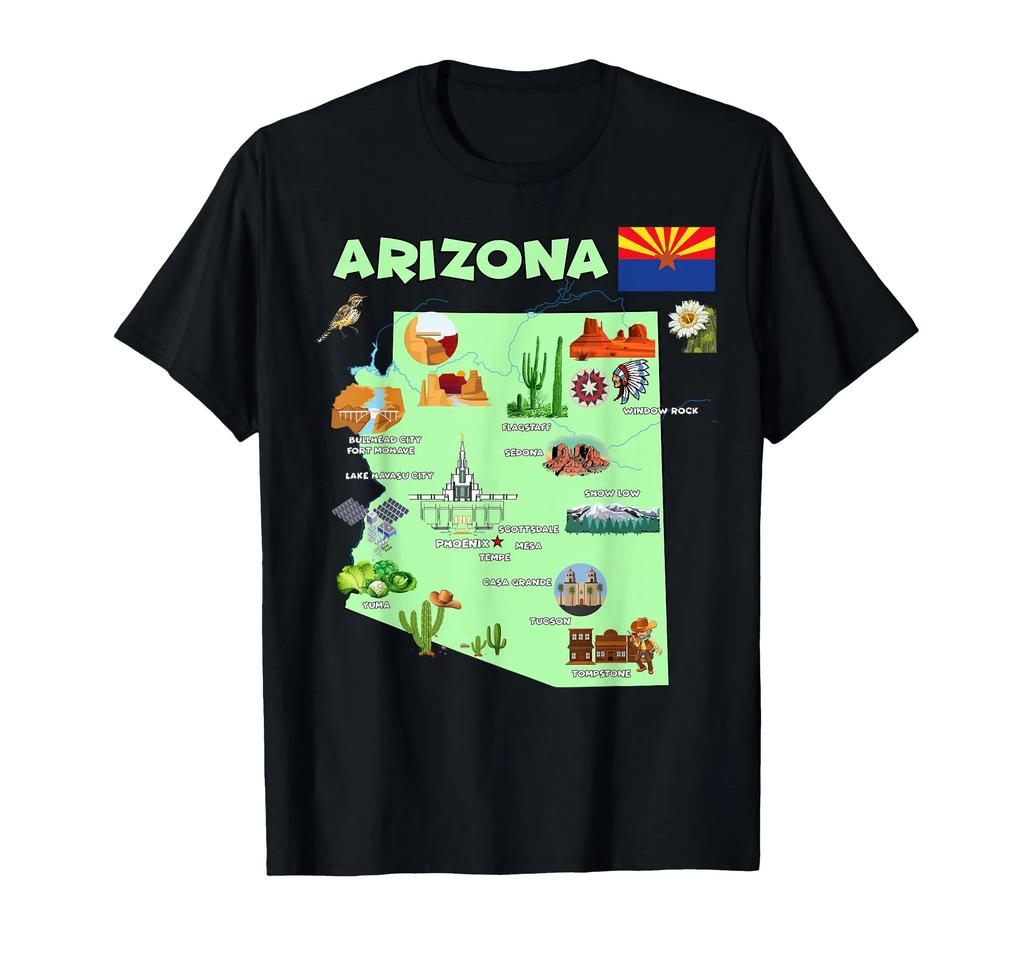 United States Map with States and Capital Cities Tee Shirt TShirt Men Women Summer Fashion Cotton Roundneck Shortsleeved Top