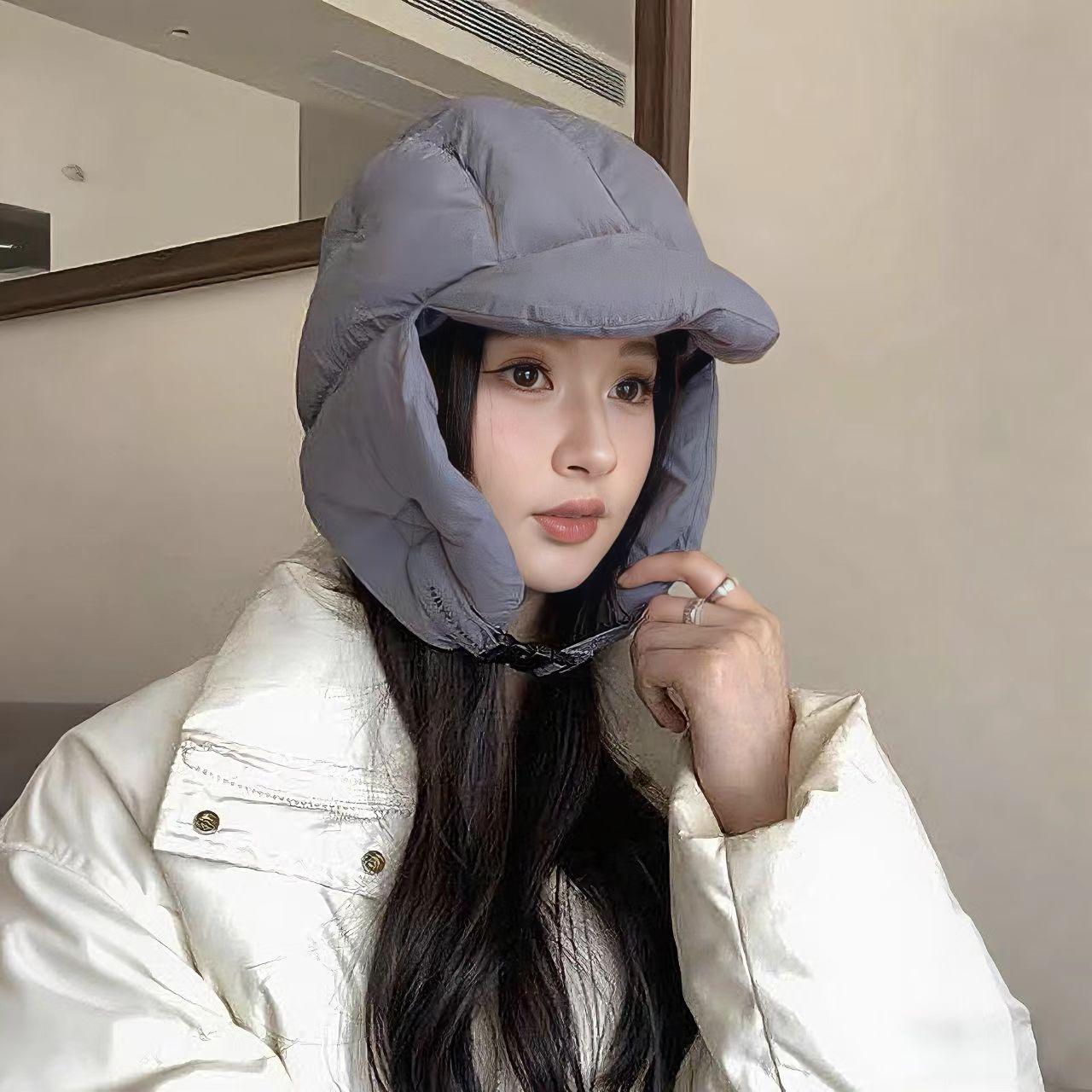 

Корейская новая милая и крутая шапка-ушанка женская пуховая плюс пуховая шапка Лей Фэн зимняя теплая шапка от холода шапка для верховой езды с защитой ушей average size