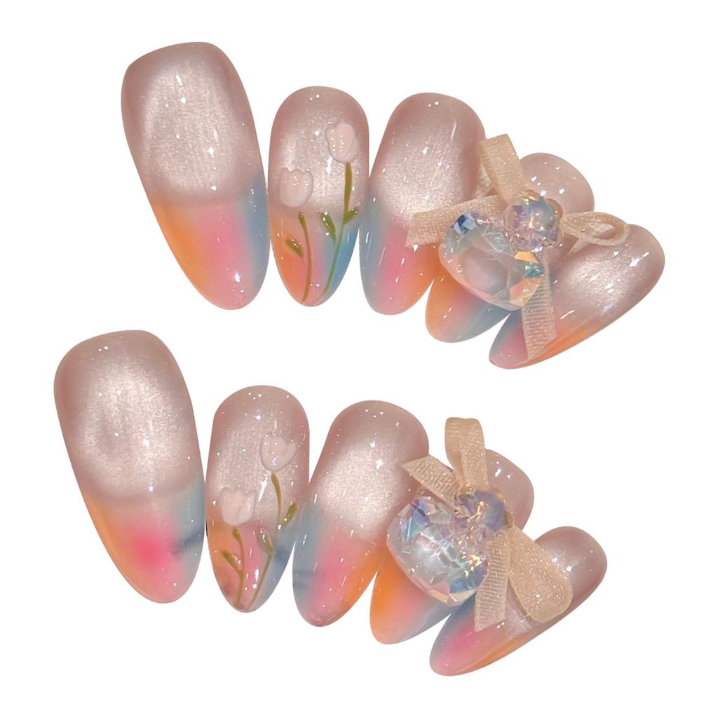 10Pcs Monet Garden Oval False Nails End UV Gel Material For Party Wedding Daily Use