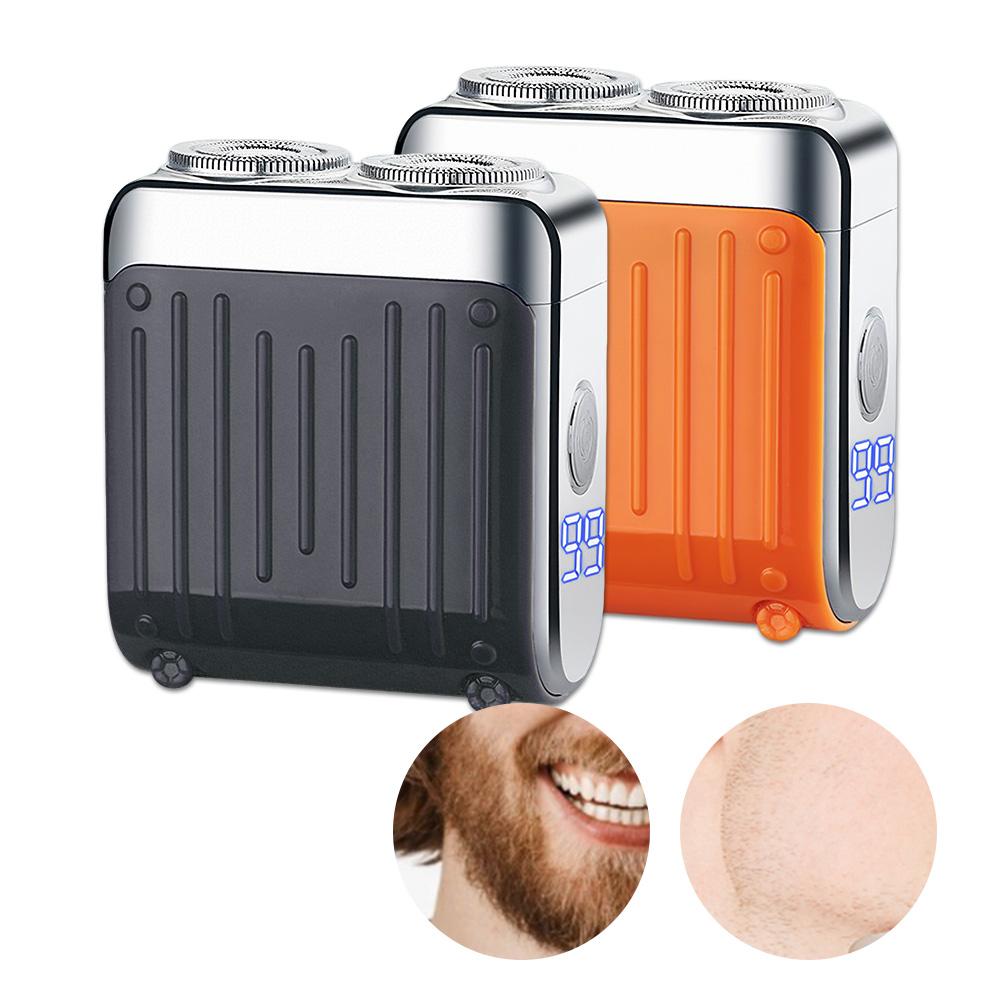 USB Mini Electric Smart Shaver Household Car Shaver Digital Display Dual Blade Rechargeable Shaver Powerful Beard Trimmer Tool