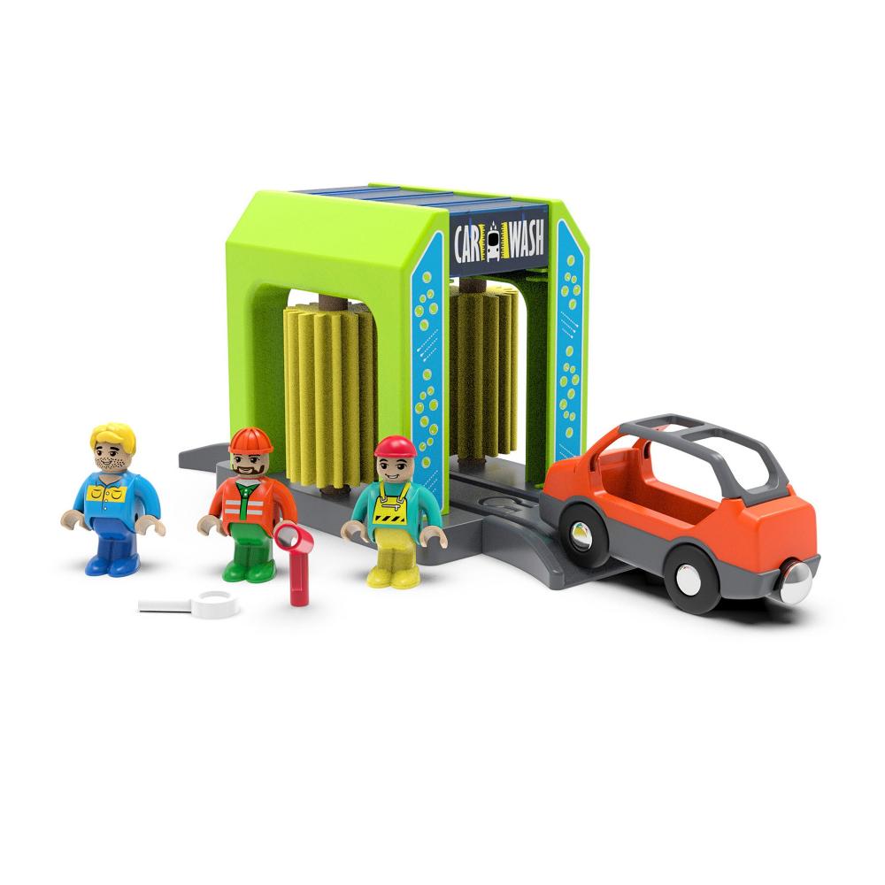 Wooden Train Track Accessories Plastic Fire Department Police Station Scene Wooden Track Parts Compatible with All Brands Track