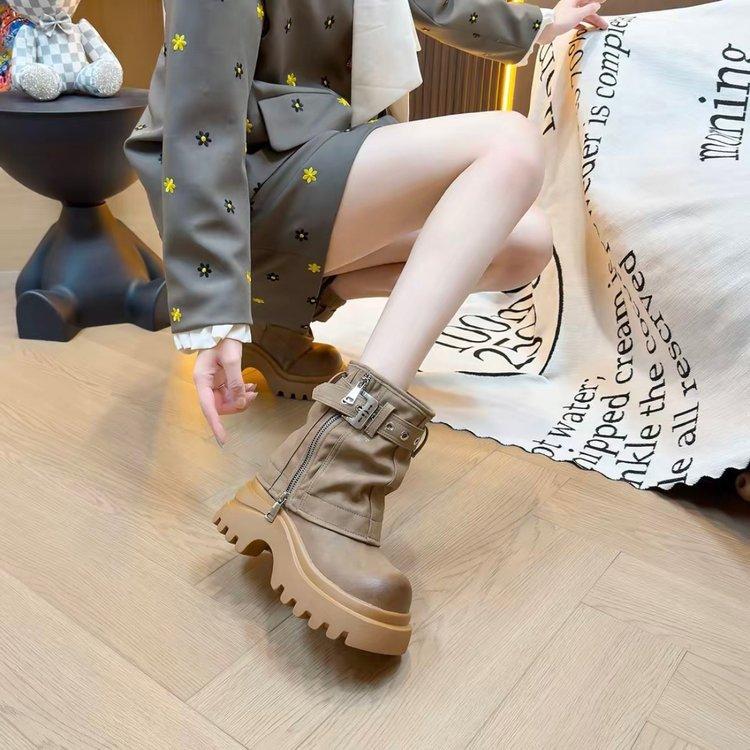 Live explosion~ Thick-soled heightening western knight boots for women in the autumn of 2025, new trousers, medium tube short boots for women