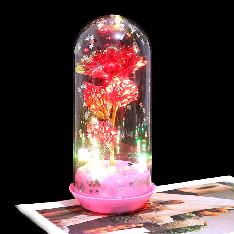 Crystal Glass Rose: Luminous Preserved Flower Music Ornament for Valentine's Day