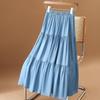 Women's Versatile Large Swing Tiered Skirt Elastic Waist Ice Silk Denim Skirt Summer Drape Slimming A Line Skirt