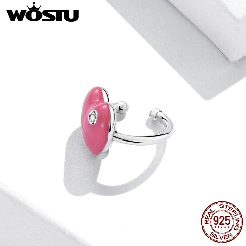 WOSTU 1 Piece 925 Sterling Silver Rose Red Heart Ear Cuff Earrings For Women Fashion Party Jewelry Gift