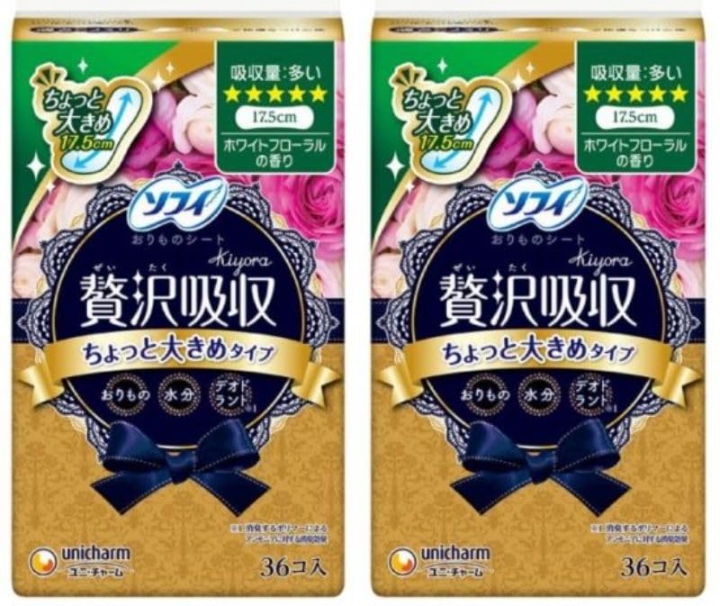 Sofy Kiyora Luxurious Absorbency White Floral Heavy 36 Sheets x 2 Packs Discharge and Mild Urinary (For Incontinence)