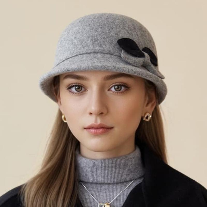 Hat Female Autumn and Winter Middle-aged and Elderly Fashion Foreign-style Wool Top Hat Thickened Thermal Basin Hat