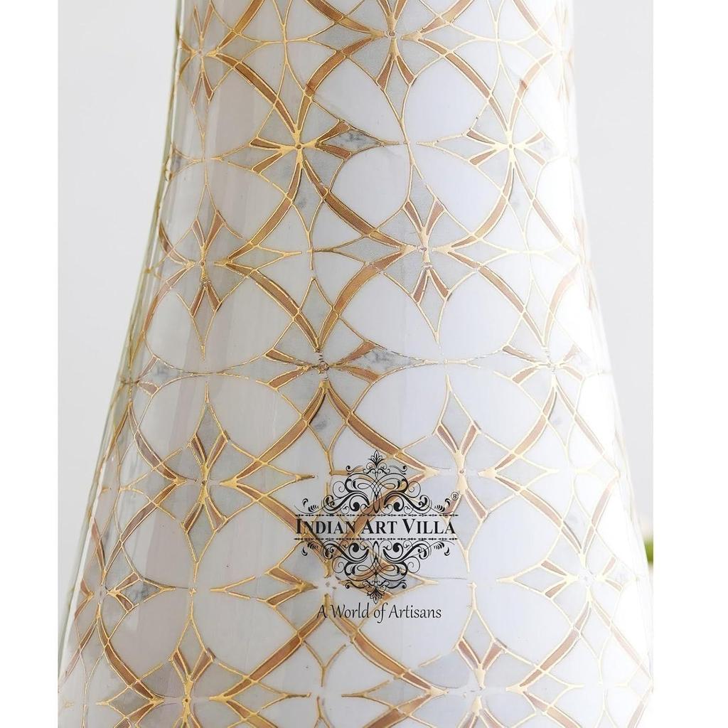 Kupfergoldener Blockdruck Schlafzimmerflasche – Designer-Trinkgeschirr, Stilvolle Kupfer-Wasserflasche für den Heimgebrauch, Volumen – 1500 ml