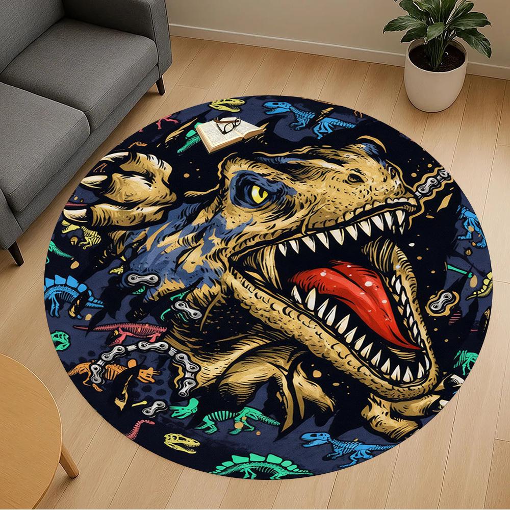 1PC Dinosaur Chain Round Chair mat Area Rug - Non-Slip, Floor Mat for Office, Bedroom, and Indoor Decor -Gift D1127191