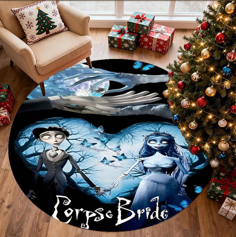 Corpse Bride Pattern Round Rug, Indoor/Outdoor Mat, for Picnic, Gameroom, Bedroom, Office, Living Room, Home Decor Carpet, Birthday Gift