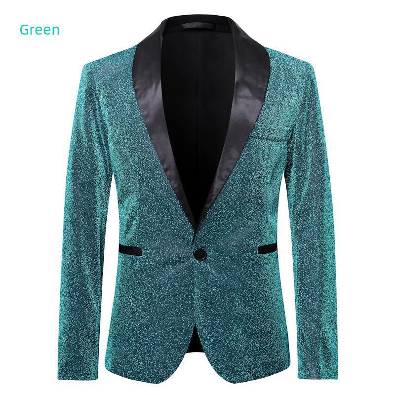 Men's Gold Silk European Size Autumn Suit for Nightclub and Stage Performance