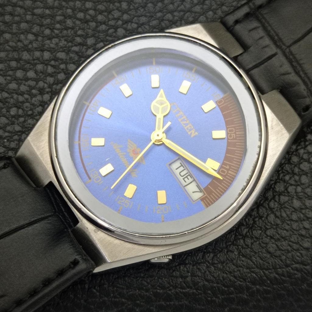 CITIZEN AUTOMATIC VINTAGE 8200 JAPAN MENS BLUE COLOR DIAL WATCH a702143-5 R208-a702143