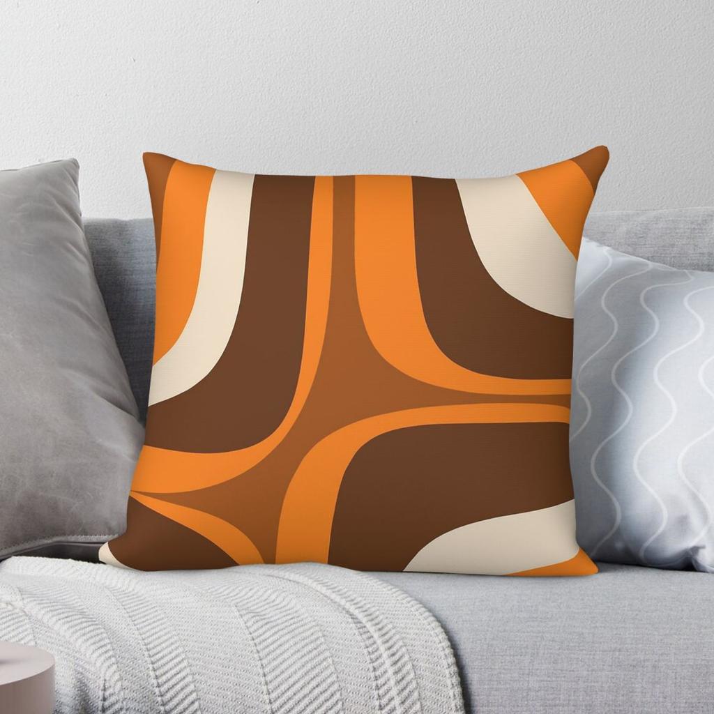 Retro Groove Brown Orange Square Pillowcase Polyester Linen Velvet Pattern Zip Decor Throw Pillow Case Sofa Seater Cover X