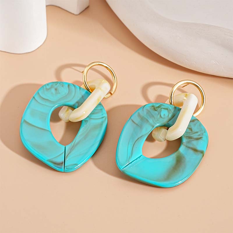 Vintage Acrylic Square Pendant Earrings for Women Exaggerated Metal Hollow Irregular Geometric Piercing Earring Jewelry Gift