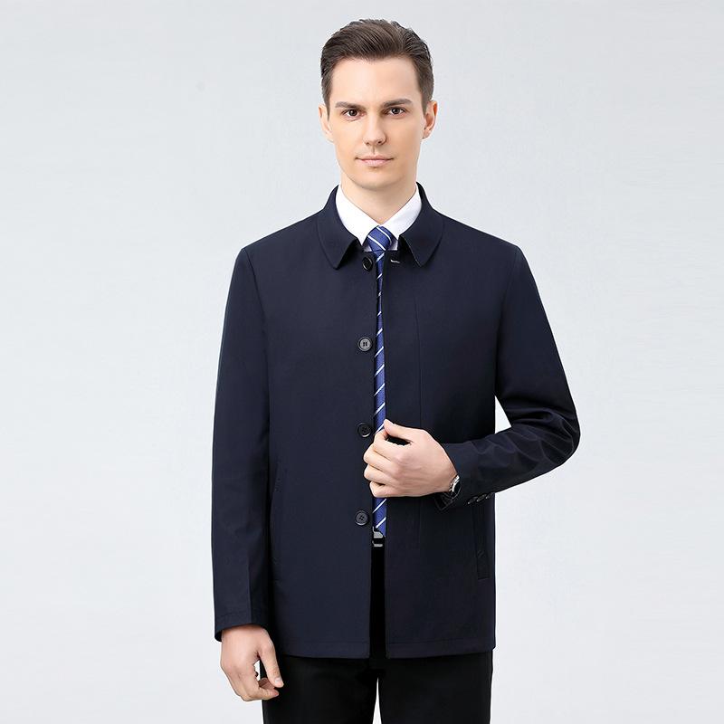 Spring Middle-aged and Elderly Jacket Men's Navy Blue Casual Jacket Loose Lapel Top