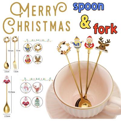 Christmas Coffee Spoons Santa Claus Snowman Wreath Elk Stainless Steel Gold Spoons for Milk Coffee Dessert Cake Tea Soup Dinner