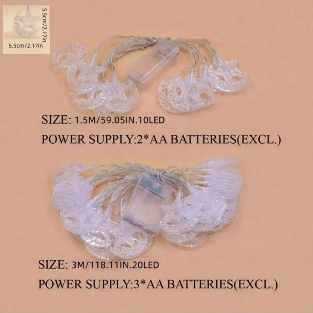 LED Pentagram Moon Light String Battery Box Power Supply 1.5M/3M Bedroom Courtyard Atmosphere Ramadan Decoration Light