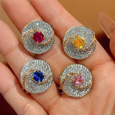 Copper Ring Women'S Jewelry, Colored Treasure, Zircon Red Corundum Full Of Diamonds, Advanced Sense