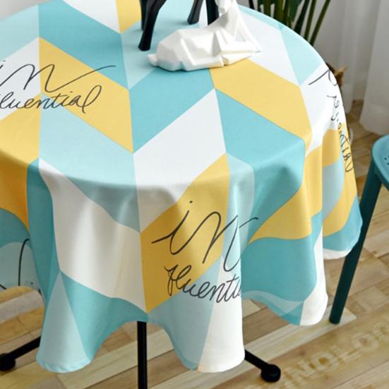 Tablecloth Nordic Style Plaid Print Round Shape Tablecloth Wrinkle Resistant Spill Proof Smooth Winter Table Cover Home Decor