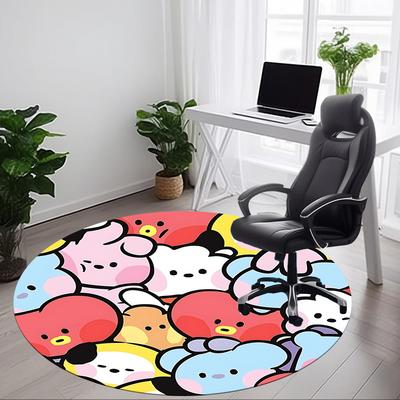 1 ks Kulatý kancelářský koberec s postavami BT21, Protiskluzový, Měkký a odolný kancelářský koberec pro dekoraci interiéru, Perfektní do kanceláře, Krásná dekorace
