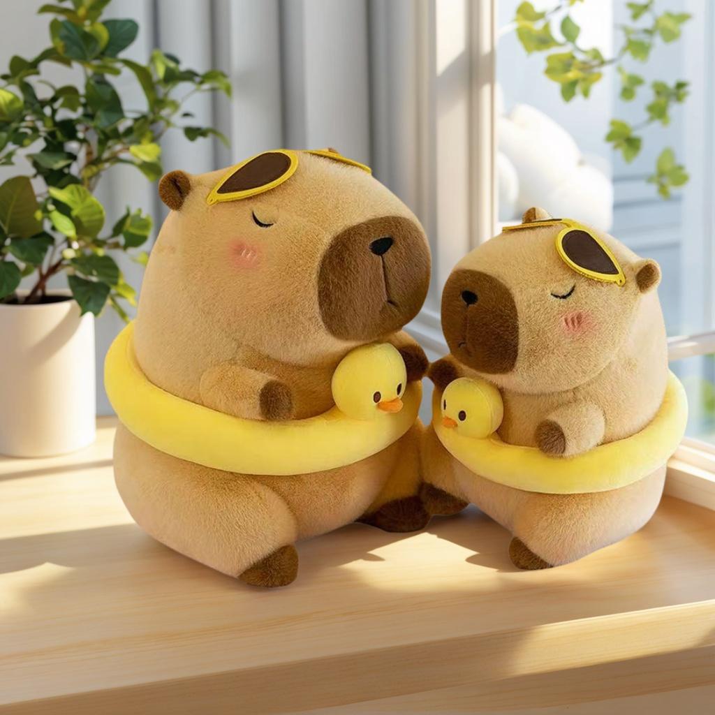 Gelber Enten-Schwimmring, Capybara-Plüschtier, niedliche Strandbekleidung, Capybara, Kawaii-Stofftier, Capybara-Geburtstags- und Reisegeschenk