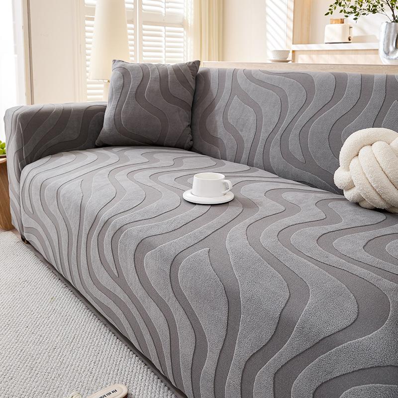 Neue Fleece Sofahut Sofa Schutzhülle Einfaches Wellenmuster Rundumschutz Staubdicht und Verschleißfest Heimdekoration Vielseitig