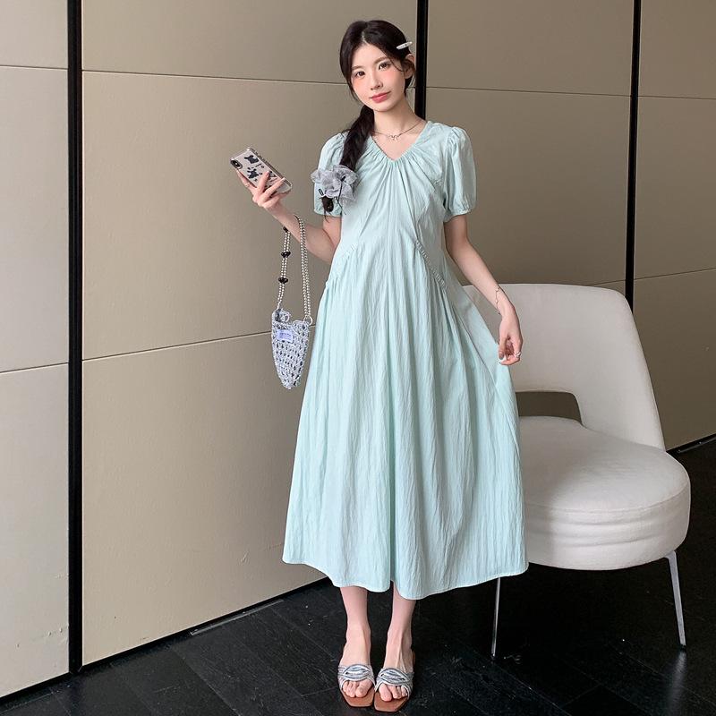 2026 Summer V-neck Slim Puff Sleeve Maternity Dress XXL